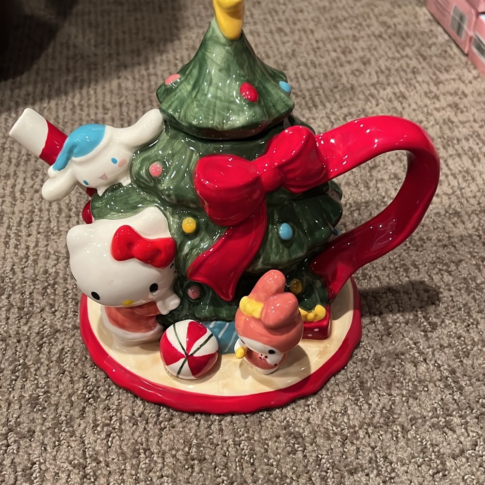 Blue Sky Festive Tree Teapot with Red and Green Accents